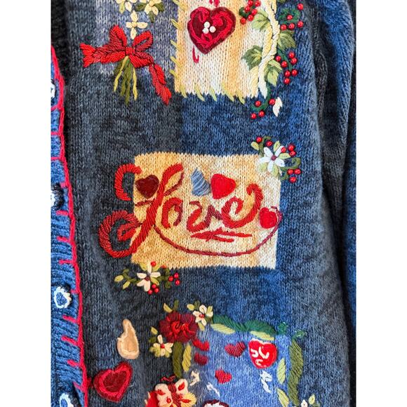 Vintage Heirloom Collectables Y2K Hearts Love Valentines Button Sweater Medium - Picture 7 of 9